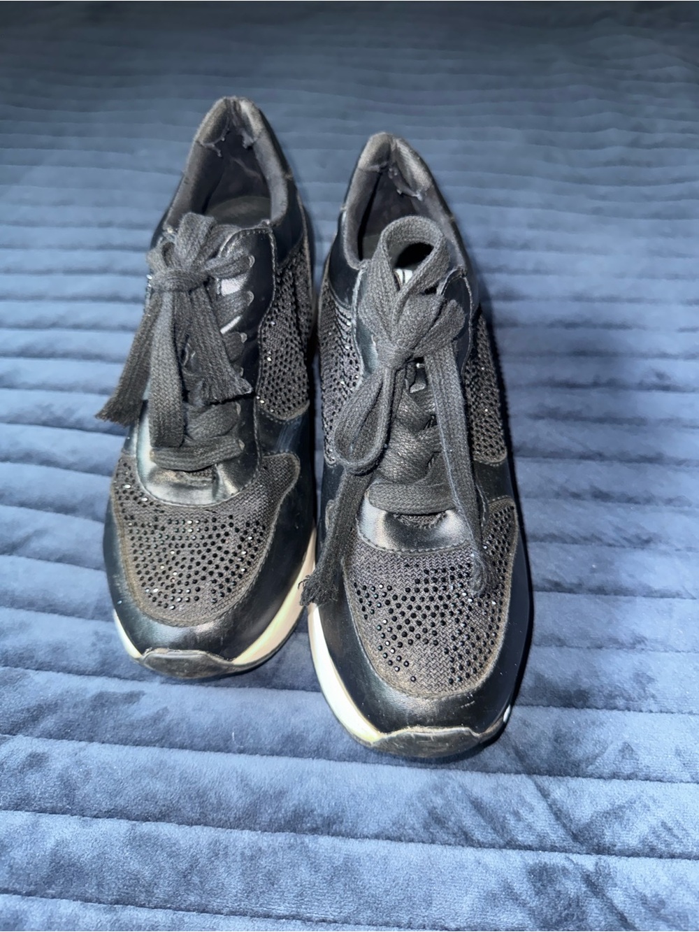 Karl Lagerfeld Black Crystal Mesh Platform Sneakers with Cream Sole - Picture 8 of 14